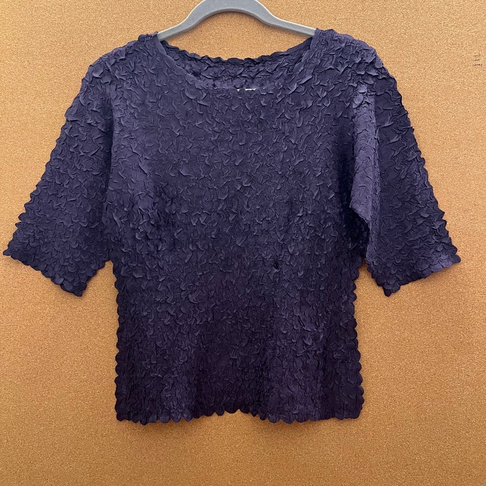 Purple Ruffle Stretchy Short-Sleeve Blouse
